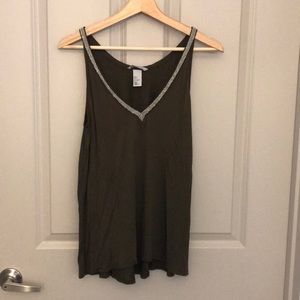 H&M beaded olive green top